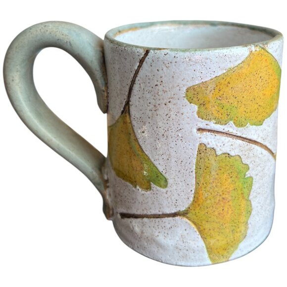 Gorgeous Handmade Ginkgo Leaf Pottery Mug – Signed Studio Ceramic I Matte Glaze - Picture 4 of 12